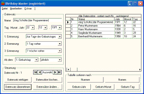 Screenshot vom Programm: Birthday-Master
